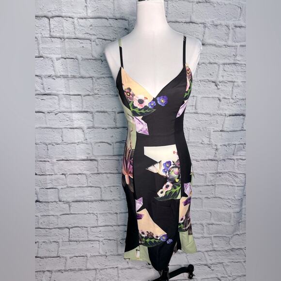 Bariano black floral tulip hem midi dress new size small - Picture 1 of 7